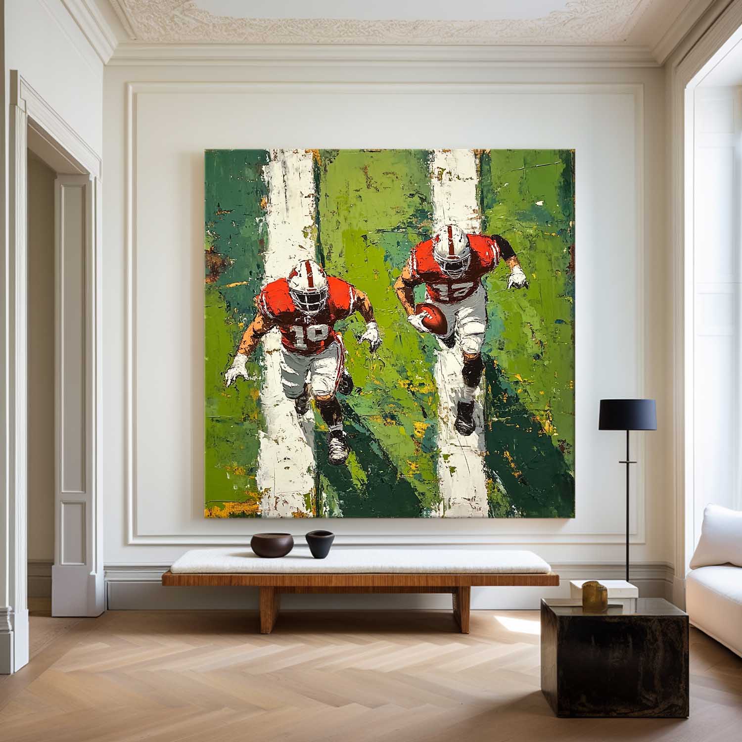 Football Game Texture Painting Green Textured Fine Art for Football Lovers Sport Painting For Sale