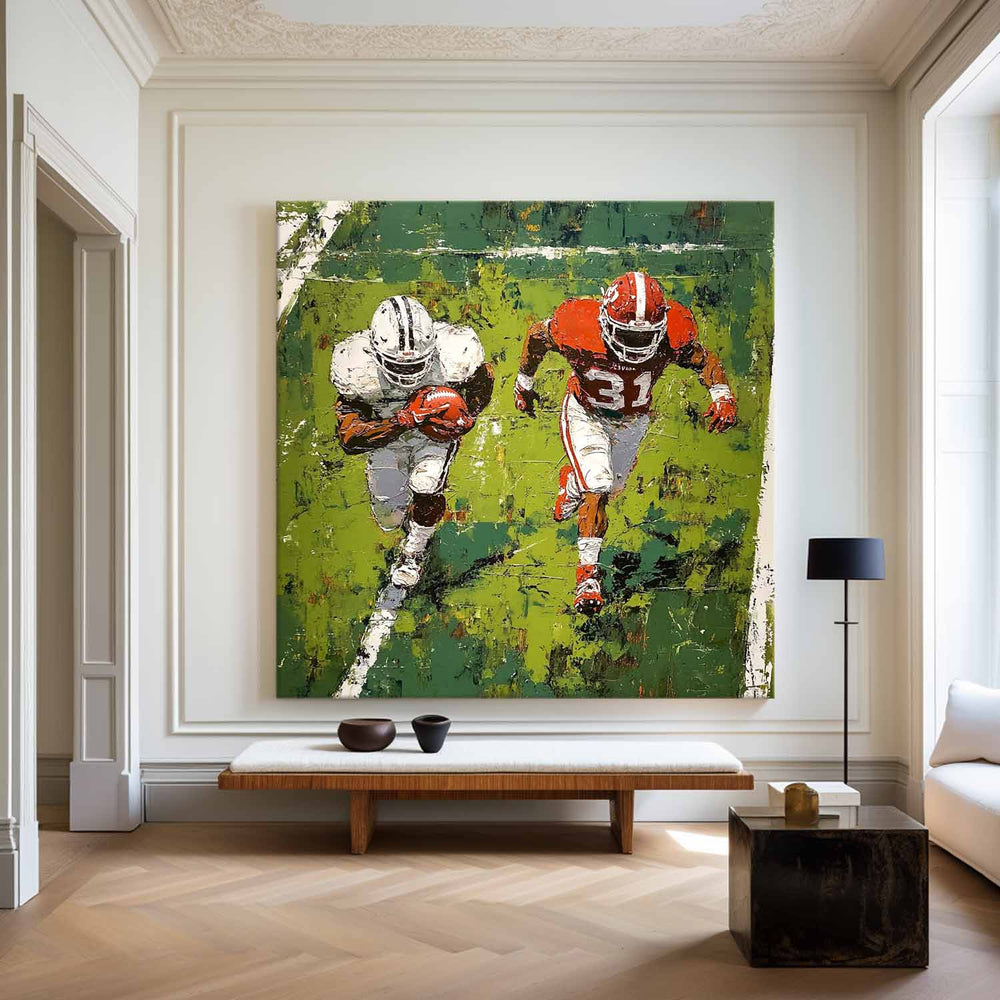 Large Football Game Painting Green Textured Art for Football Lovers Sport Painting For Home Decor