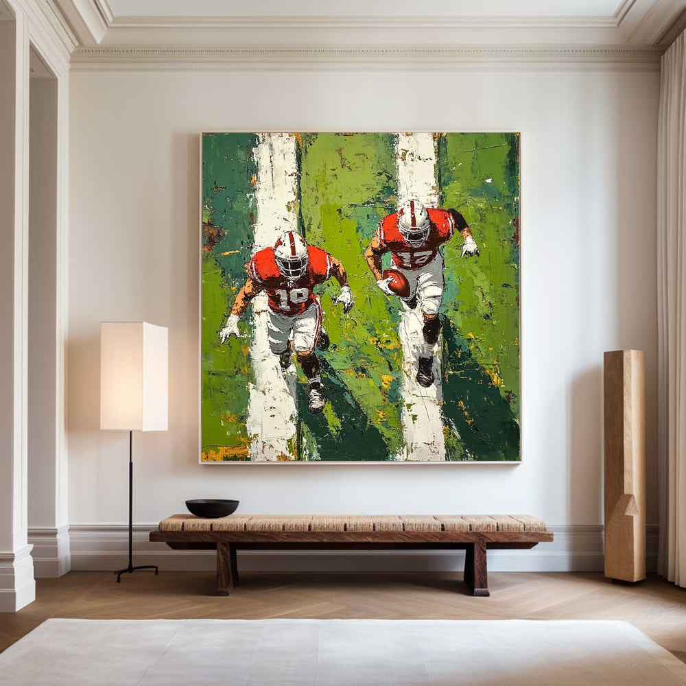 Football Game Texture Painting Green Textured Fine Art for Football Lovers Sport Painting For Sale