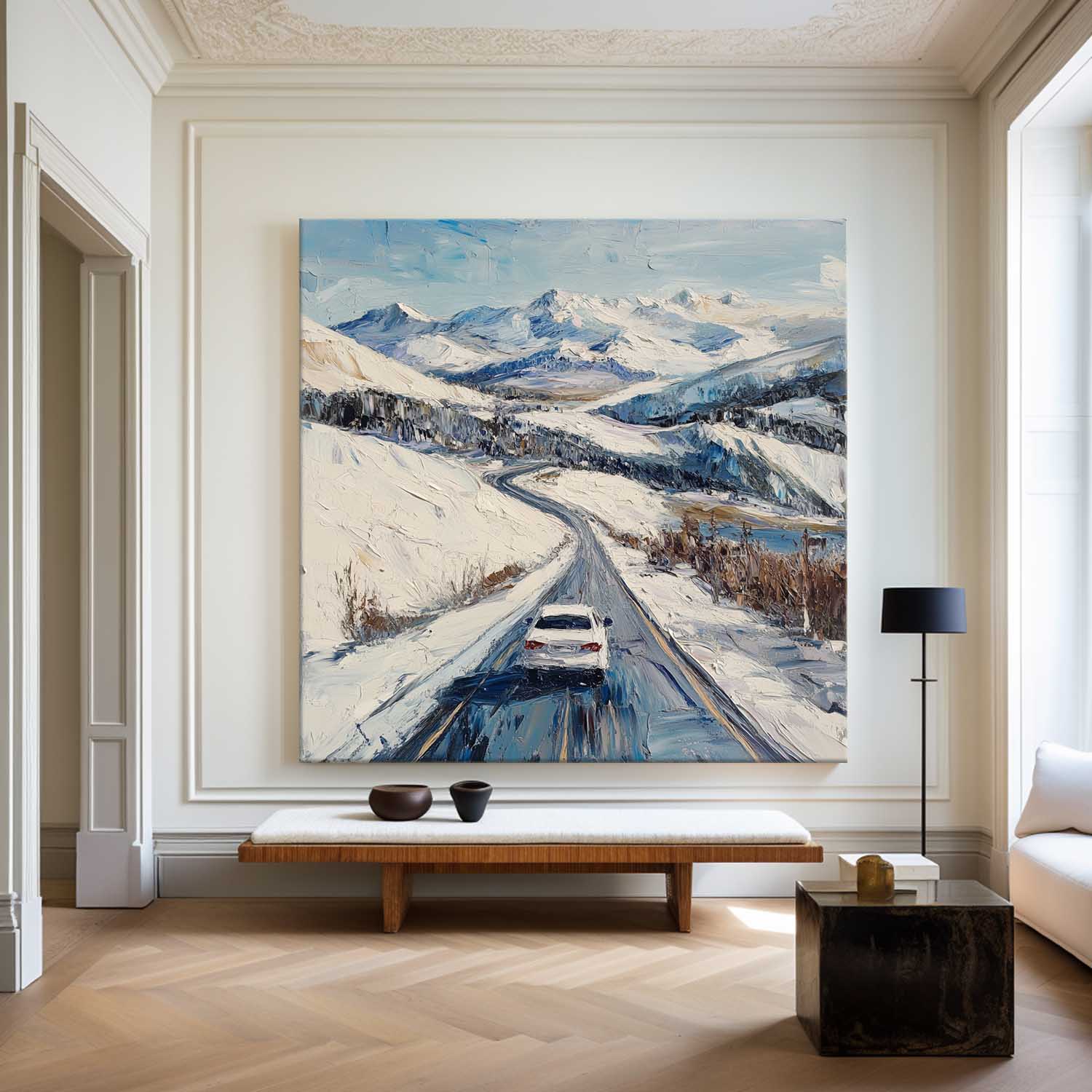Large Snow Highway Wall Painting Snow Canvas Wall Art Rich Texture Winter Wall Art For Livingroom