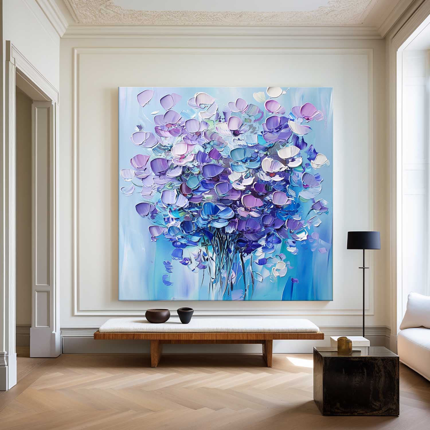 Large Colorful Flowers Art Painting Rich Textured Canvas Art Modern Plaster Handmade Artworks