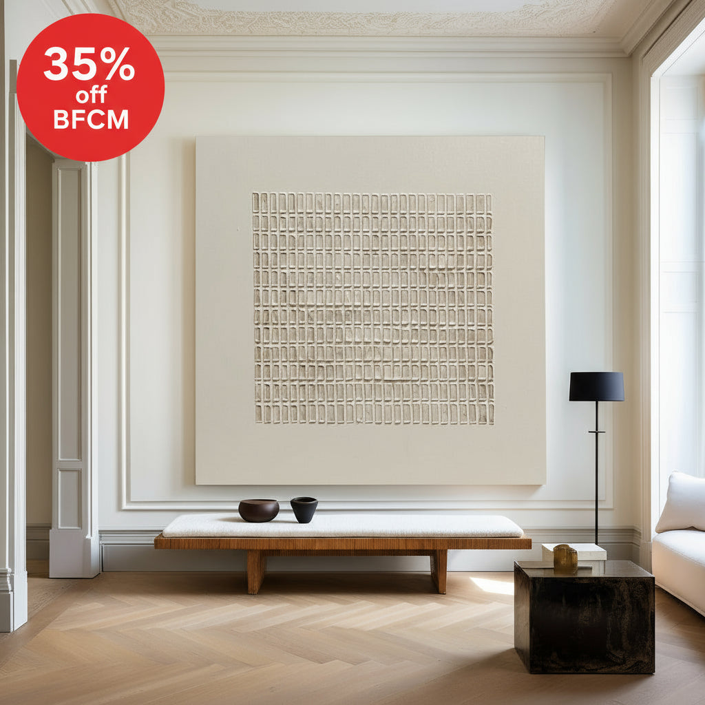 3D Minimalist Modern Beige Abstract Wall Art Large Canvas Art Wabi-sabi Minimalist Plaster Art For Sale