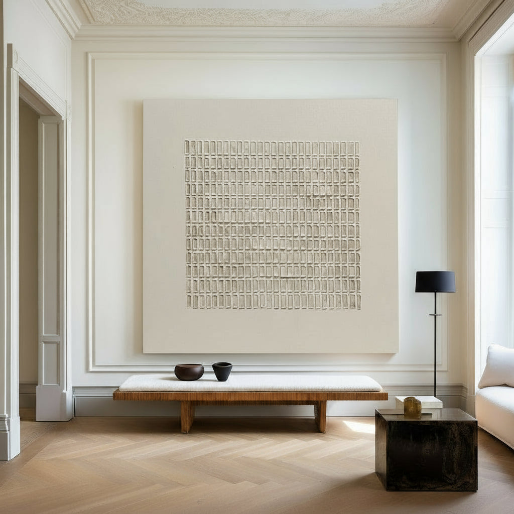 3D Minimalist Modern Beige Abstract Wall Art Large Canvas Art Wabi-sabi Minimalist Plaster Art For Sale