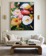 Modern Colorful Flowers Painting Bauhaus Wall Art Rich Textured Flowers Artworks Canvas Art for Livingroom