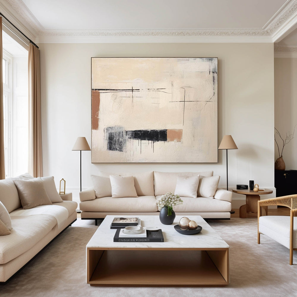 Black And Beige Abstract Painting Minimalist Art Large Horizontal Canvas Paintings For Sale
