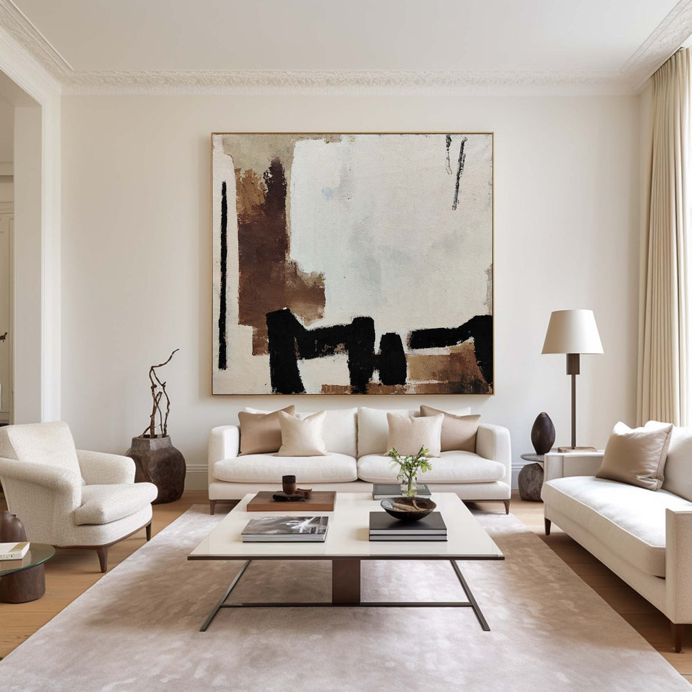 Black And Brown Minimalist Painting Oversized Painting Canvas Minimalist Painting For Home Decor