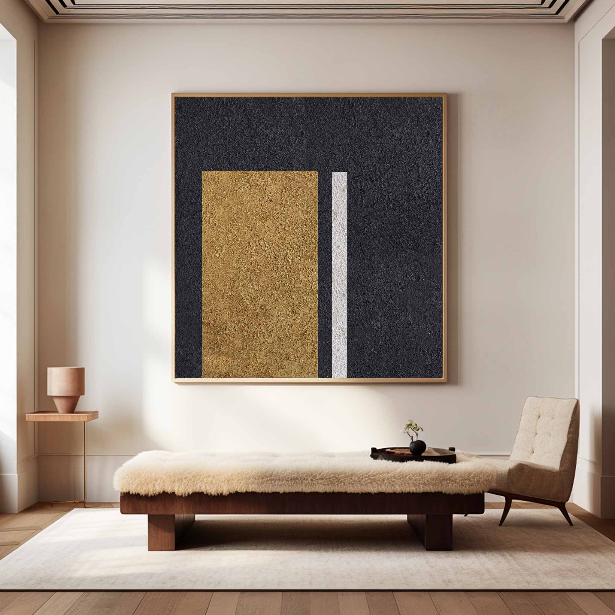 Black Minimalist Painting Oversized Painting Canvas Gold Minimalist Painting