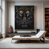 Large Wild Tiger Oil Painting Black Tiger Artwork - Handmade Tiger Canvas Art for Wall Decor