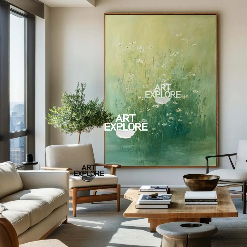 Large Green Lotus Pond Oil Painting – Handmade Landscape Canvas for Modern Home Decor – ArtExplore