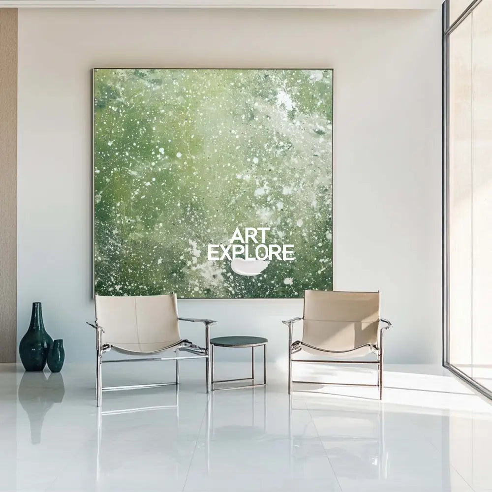 Minimalist Green Abstract Art for Modern Lounge – Oversized Canvas Painting | ArtExplore