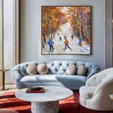 Large Texture Ski Art Painting Snow Canvas Wall Art White Winter Texture Wall Art For Livingroom