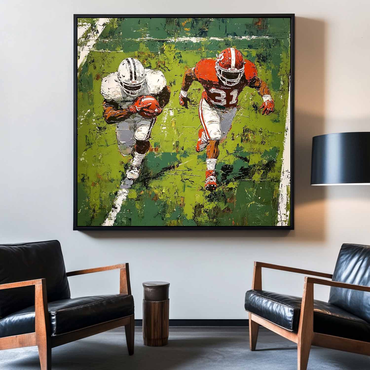 Large Football Game Painting Green Textured Art for Football Lovers Sport Painting For Home Decor