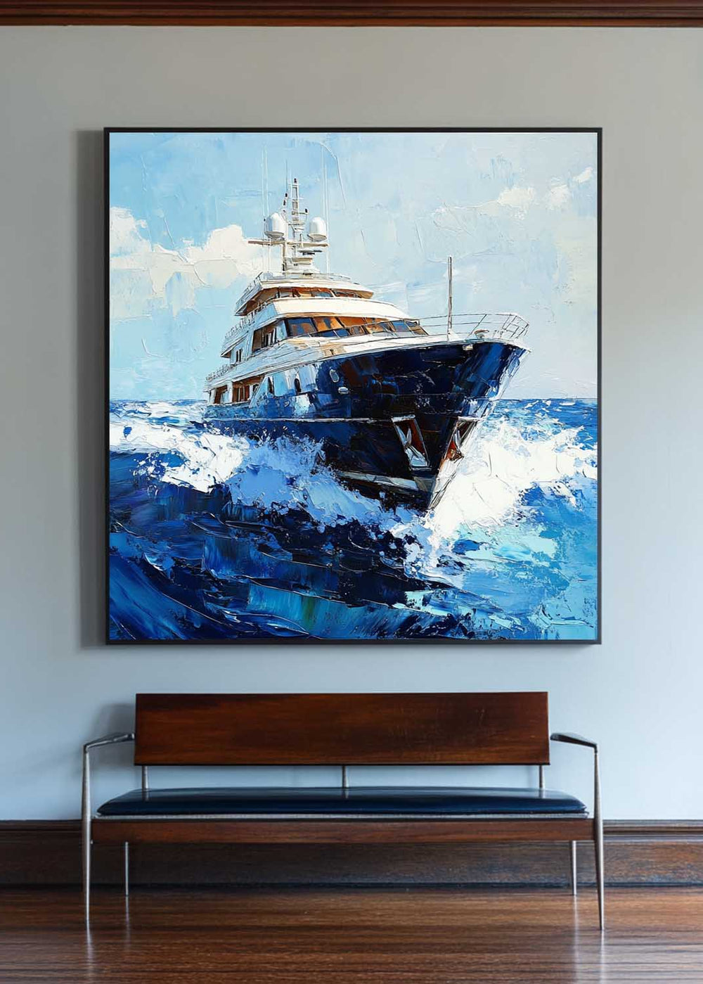 Large Sea Ship Wall Art Blue Cruise Ship Painting Textured Wall Art Painting Living Room Wall Art