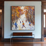 Large Texture Ski Art Painting Snow Canvas Wall Art White Winter Texture Wall Art For Livingroom