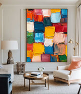 Modern Colorful Vertical Painting Rich Textured Painting Luxury Colorful Abstract Wall Art For Sale