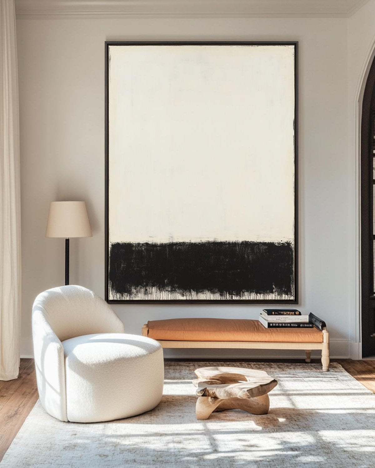 Large Black White Painting Black and White Texture Art Painting Wabi-sabi Canvas Wall Art For Sale