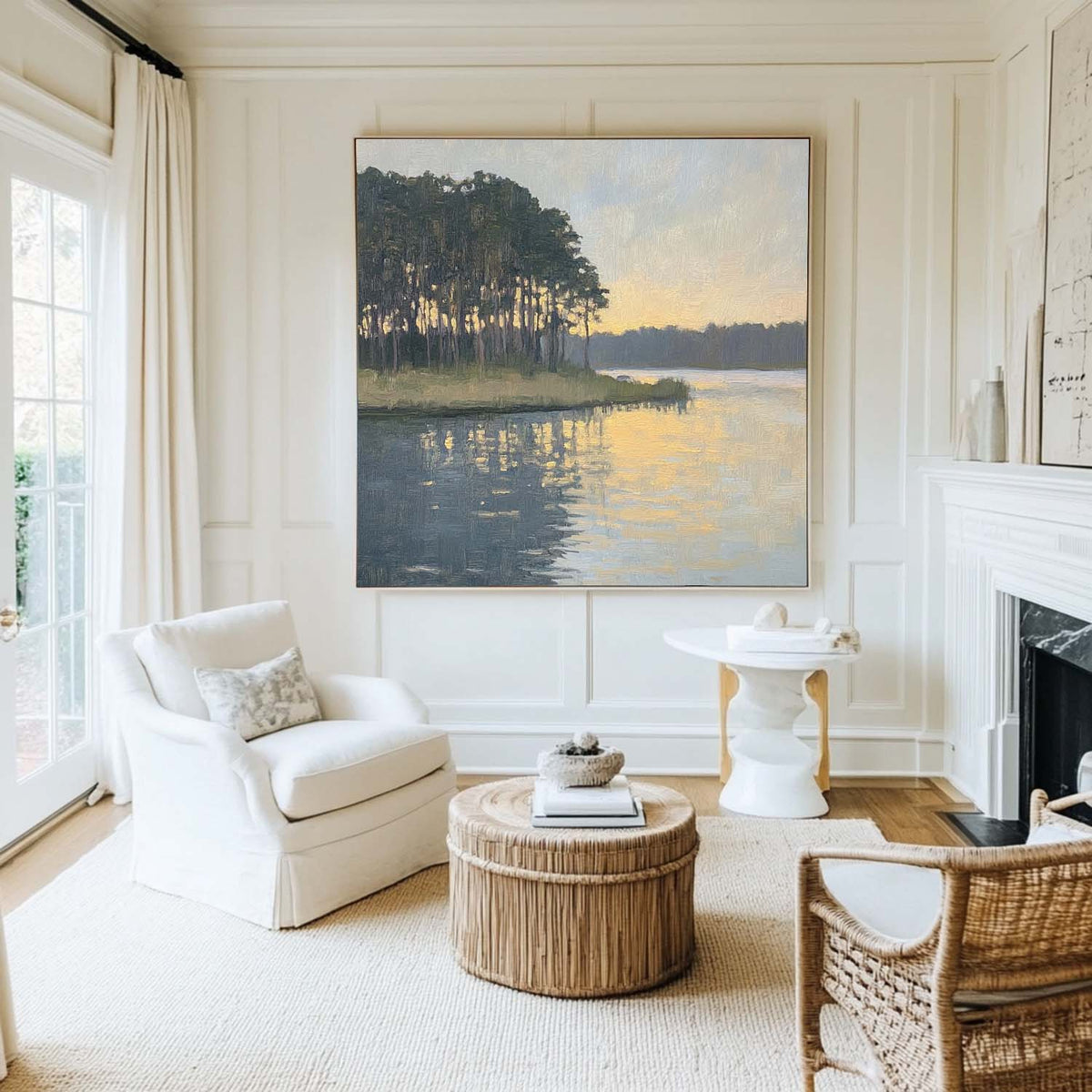 Large Swamp Landscape Oil Painting Lake View Canvas Wall Art Landscape Painting Livingroom Wall Art