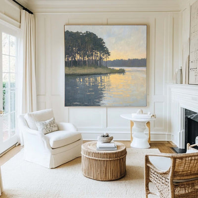 Large Swamp Landscape Oil Painting Lake View Canvas Wall Art Landscape Painting Livingroom Wall Art