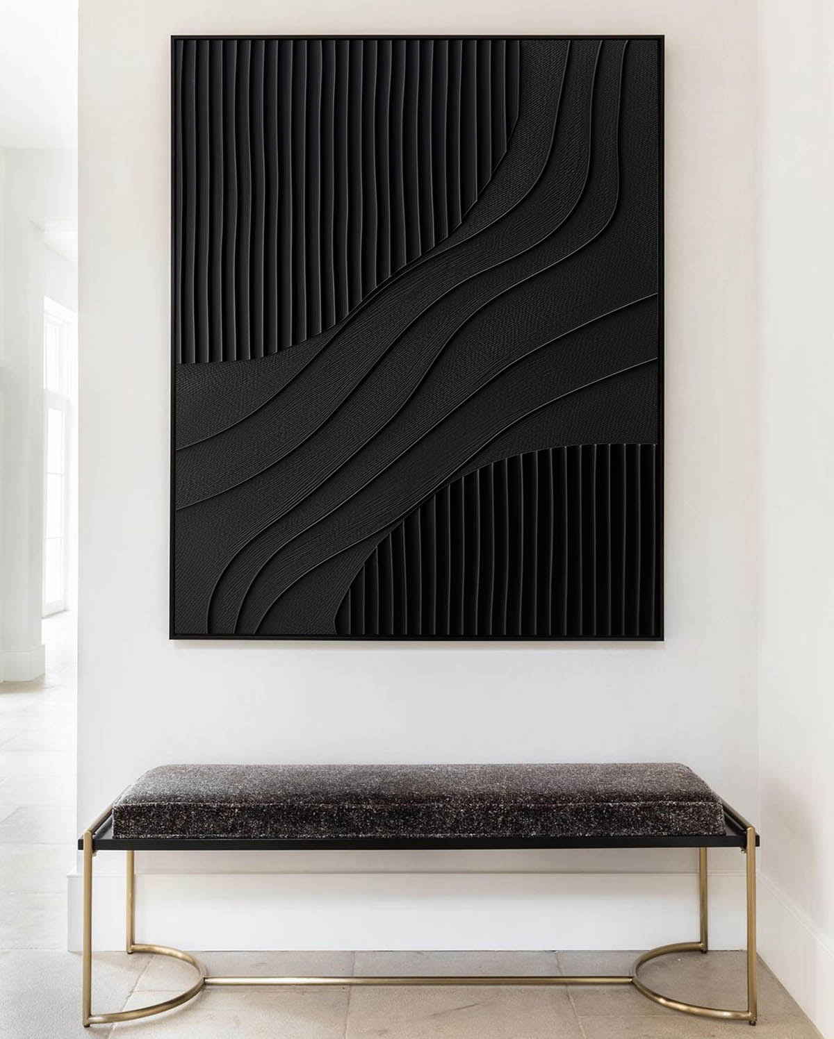 Black 3D Texture Painting Modern Minimalist Luxury Art Black Abstract Wall Art Black 3D Abstract Painting on Canvas