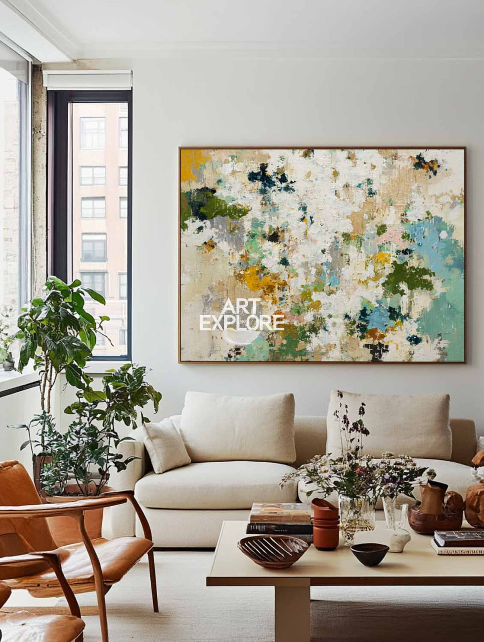 Large Colorful Horizontal Abstract Textured Art for Dining Room & SOHO | ArtExplore