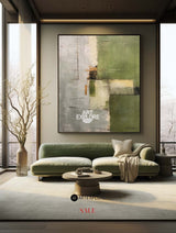 Wabi-sabi Green Abstract Art, Green Minimalist Painting, Eclectic Textured Canvas Wall Art