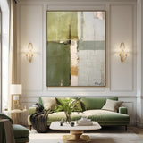 Wabi-sabi Green Abstract Art, Green Minimalist Painting, Luxury Textured Canvas Wall Art