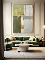 Wabi-sabi Green Abstract Art, Green Minimalist Painting, Luxury Textured Canvas Wall Art