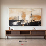 Wabi-sabi black beige canvas paintings, dark beige soft brush strokes painting for sale