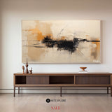 Japandi black beige wall art, dark beige soft brush strokes thick textured paintings for sale