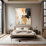 Beige Black Abstract Canvas Painting Wabi-sabi Textured Painting Modern Abstract Wall Art