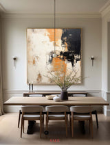 Beige Black Abstract Canvas Painting Wabi-sabi Textured Painting Modern Abstract Wall Art