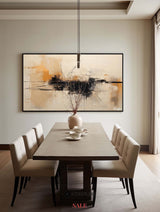 Japandi black beige wall art, dark beige soft brush strokes thick textured paintings for sale