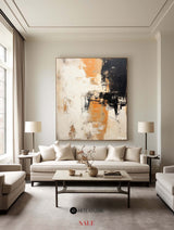 Beige Black Abstract Canvas Painting Wabi-sabi Textured Painting Modern Abstract Wall Art