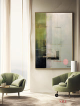 Wabi-sabi Green Abstract Art, Green Minimalist Painting, Luxury Textured Canvas Wall Art