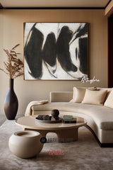 Black Abstract Art Large Modern Interior Canvas Art Long Horizontal Wall Art For Home Decor