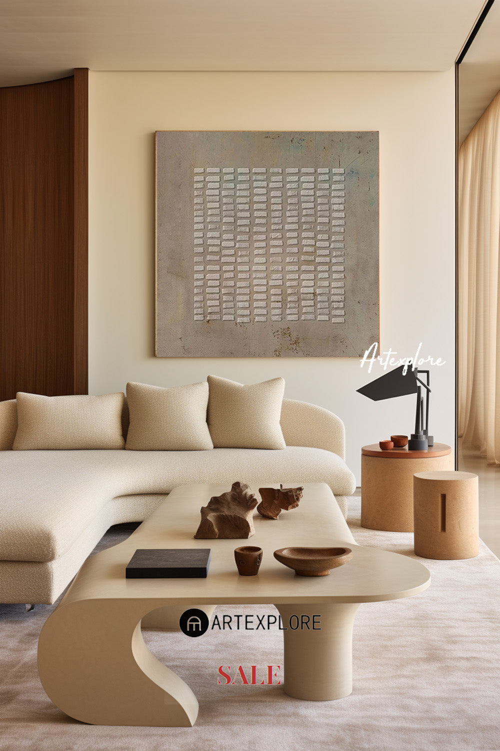 Modern Brown Abstract Wall Art Large Canvas Art Wabi-sabi Minimalist Plaster Art For Sale