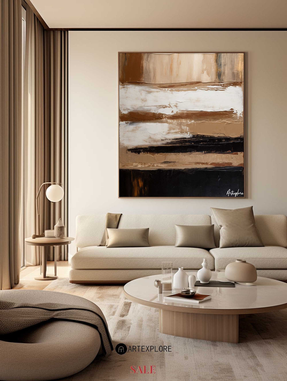 Wabi-sabi Black Brown Abstract Painting Thick Textured Wall Art Black Stripes Abstract Art Painting