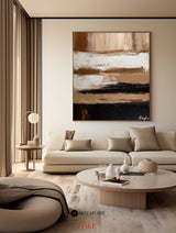 Wabi-sabi Black Brown Abstract Painting Thick Textured Wall Art Black Stripes Abstract Art Painting