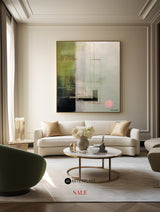 Wabi-sabi Green Abstract Art, Green Minimalist Painting, Luxury Textured Canvas Wall Art