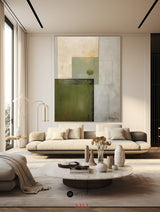 Green Abstract Wall Art, Green Minimalist Painting, Thick Textured Canvas Wall Art For Sale
