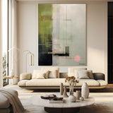 Wabi-sabi Green Abstract Art, Green Minimalist Painting, Luxury Textured Canvas Wall Art