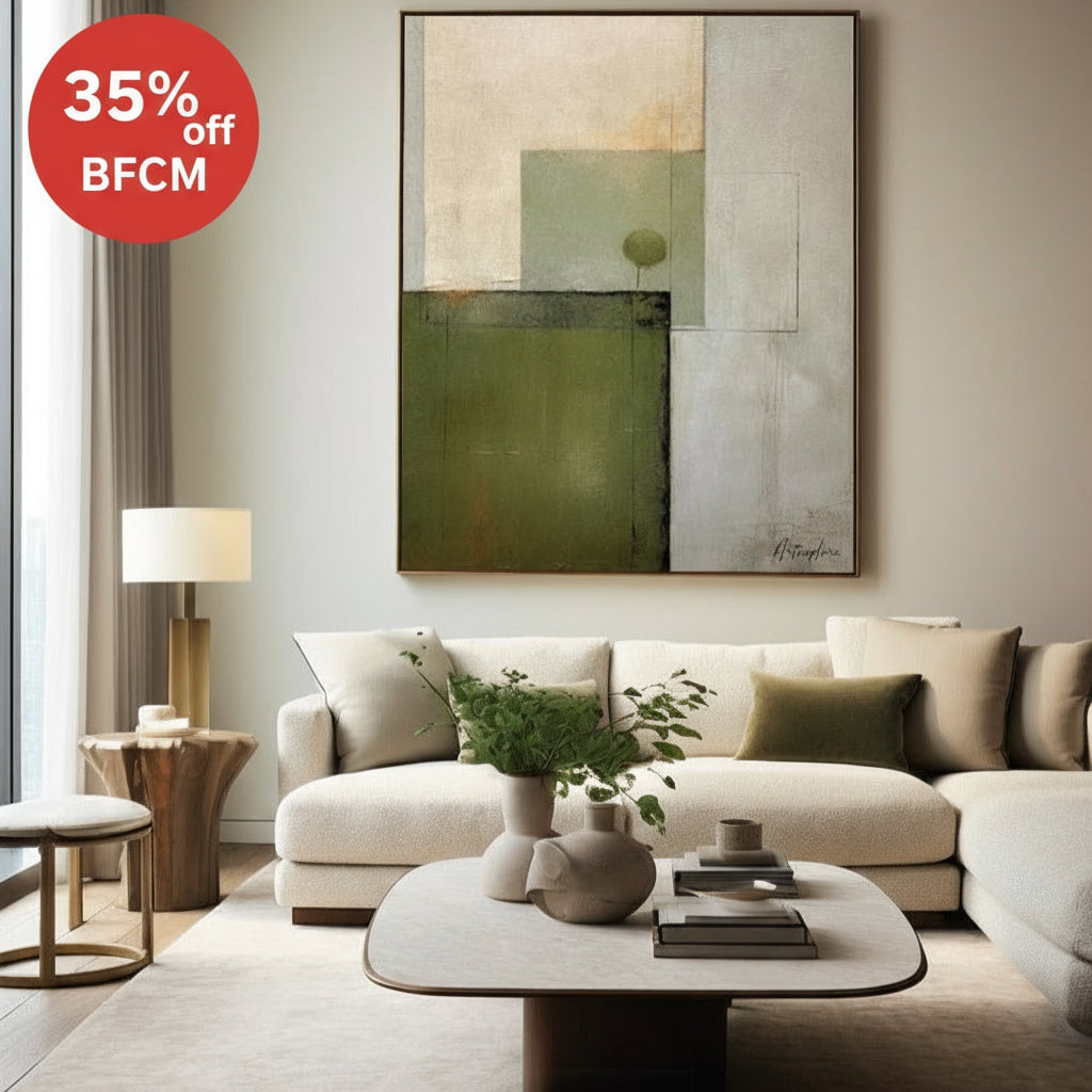 Green Abstract Wall Art, Green Minimalist Painting, Thick Textured Canvas Wall Art For Sale