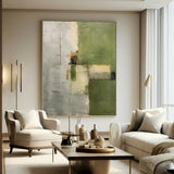 Wabi-sabi Green Abstract Art, Green Minimalist Painting, Eclectic Textured Canvas Wall Art