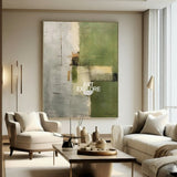 Wabi-sabi Green Abstract Art, Green Minimalist Painting, Eclectic Textured Canvas Wall Art