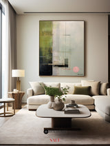 Wabi-sabi Green Abstract Art, Green Minimalist Painting, Luxury Textured Canvas Wall Art