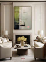 Wabi-sabi Green Abstract Art, Green Minimalist Painting, Luxury Textured Canvas Wall Art