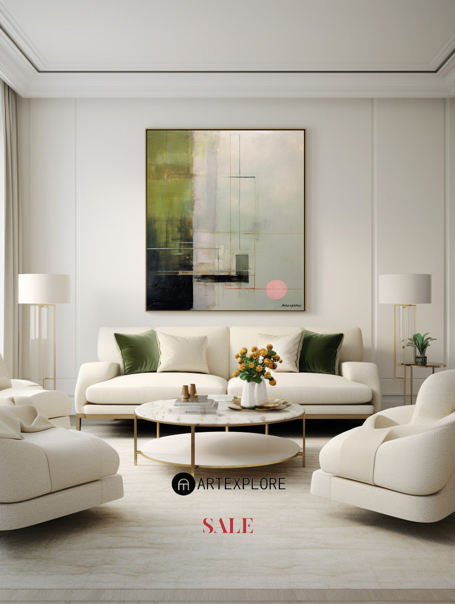 Wabi-sabi Green Abstract Art, Green Minimalist Painting, Luxury Textured Canvas Wall Art