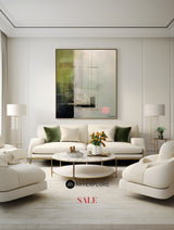 Wabi-sabi Green Abstract Art, Green Minimalist Painting, Luxury Textured Canvas Wall Art