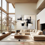 Large Black And White Abstract Art Minimalist Canvas Art Textured Horizontal Paintings