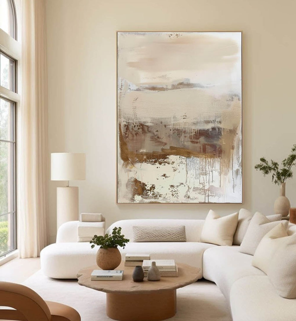 Wabi-sabi Beige Abstract Painting on Canvas Large Biege Wall Art Modern Beige Minimalist Wall Art